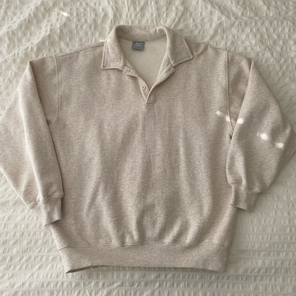 Aritzia Beige Cream Collared Pullover Sweatshirt